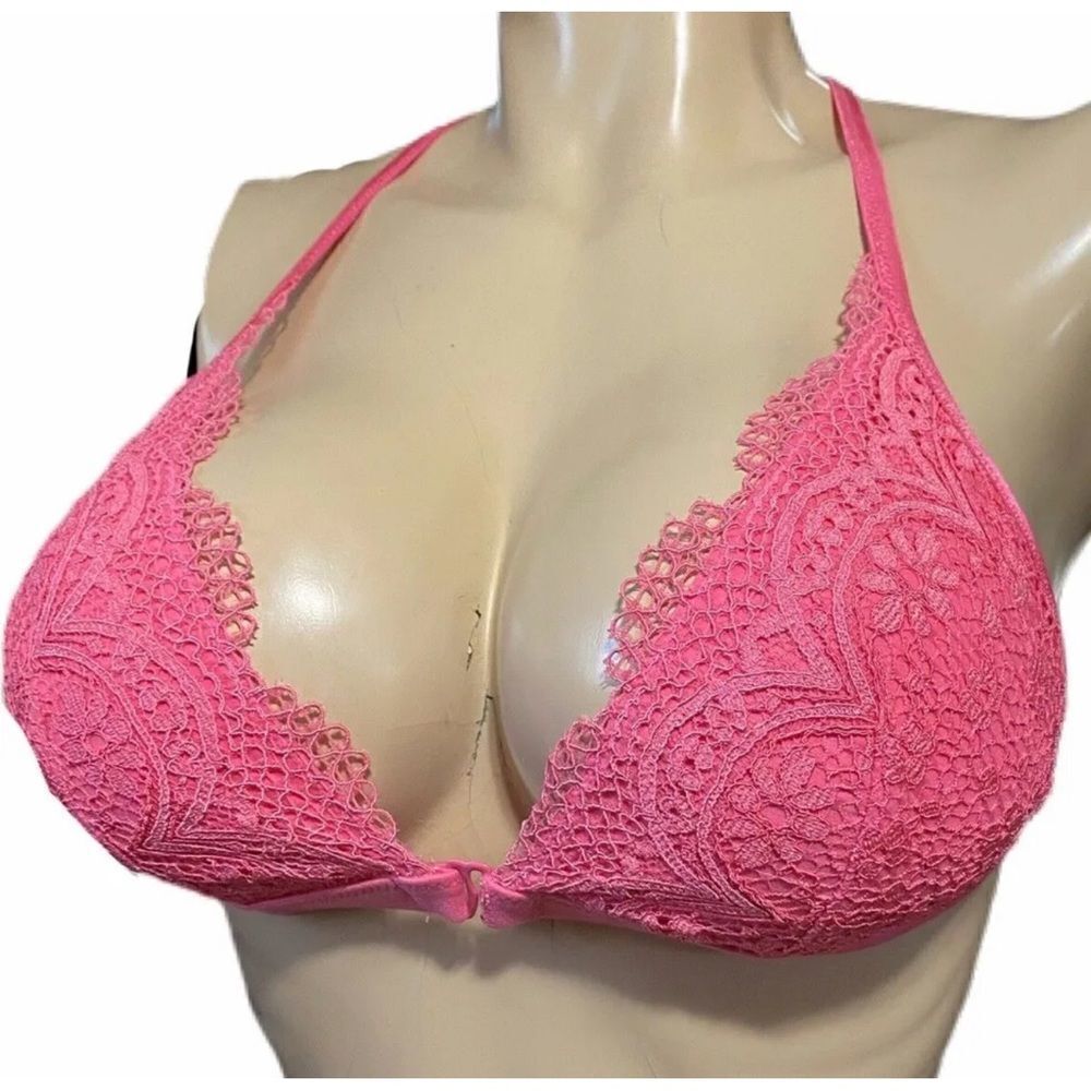 Victorias Secret Body Crochet Lace Lined - Removable Padding bralette Coral M